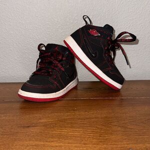 Nike Jordan 1 Mid Fearless TD Baby‎ Shoes CU6619-062 Black Red White Sz 6C
